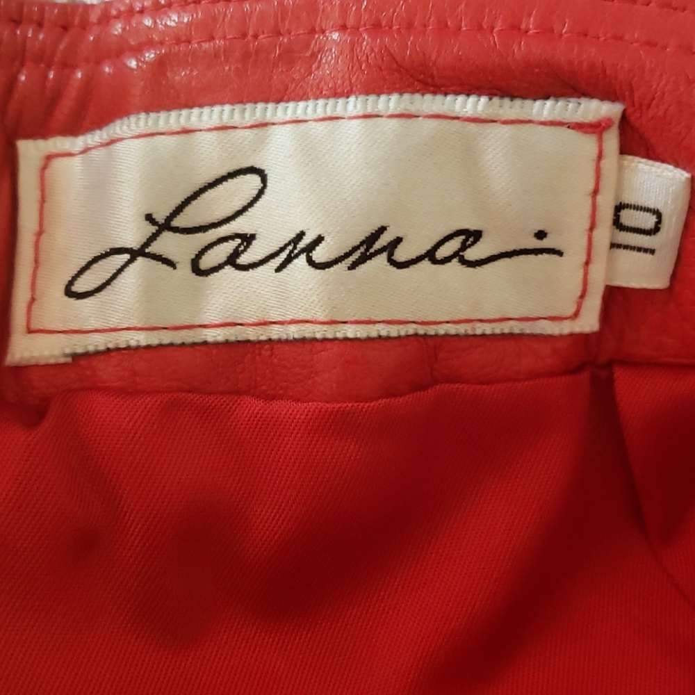 Vintage 80s Lanna Red Leather Pencil Skirt High Waisted Asymmetric Size 10 Small - Picture 12 of 14